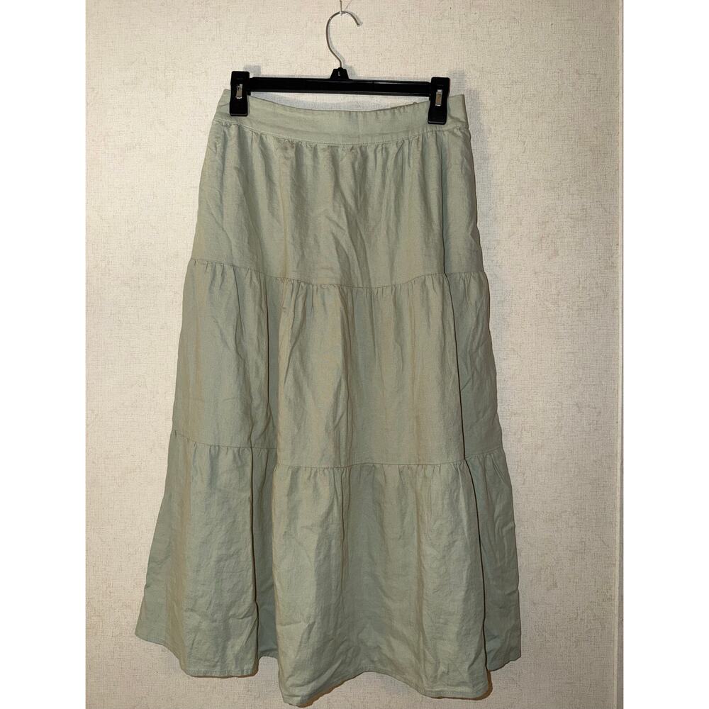 Matty M Linen Blend Tiered Prairie Cottagecore Skirt Size Small Side Pockets - Picture 7 of 7